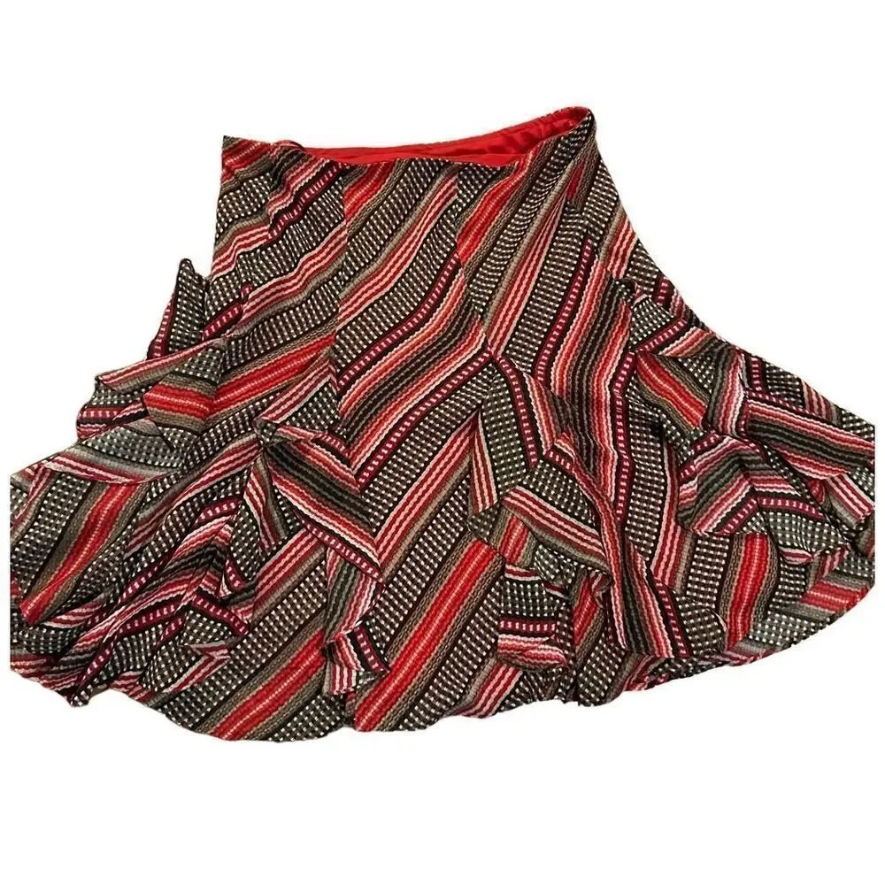 Lauren Ralph Lauren Women's Patterned Ruffled Georgette‎ Skirt sz M red brown
